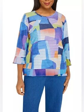 Alfred Dunner Women’s Colorblock Mesh Trim Top Size PM